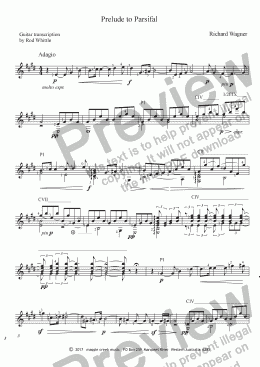 page one of Prelude to Parsifal     (for solo classical guitar)    4 pp