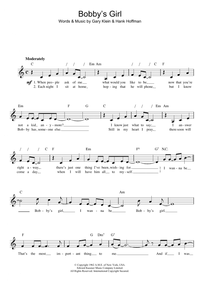 Bobby's Girl (Lead Sheet / Fake Book) - Print Sheet Music Now