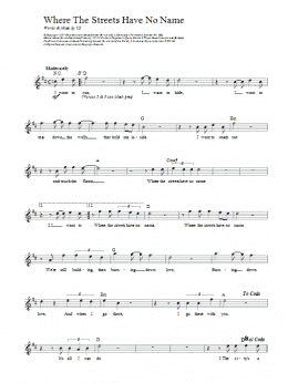 page one of Where The Streets Have No Name (Lead Sheet / Fake Book)