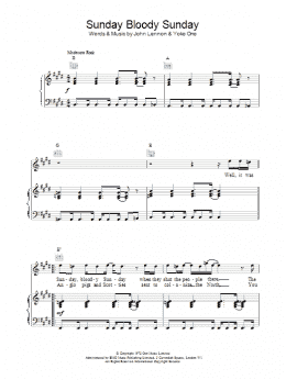 page one of Sunday Bloody Sunday (Piano, Vocal & Guitar Chords)