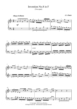 page one of Two-Part Invention No. 8 in F Major (Piano Solo)