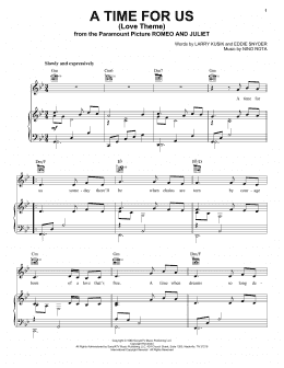 page one of A Time For Us (Love Theme) (Piano, Vocal & Guitar Chords (Right-Hand Melody))