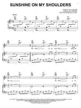 page one of Sunshine On My Shoulders (Piano, Vocal & Guitar Chords (Right-Hand Melody))