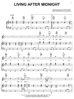 page one of Living After Midnight (Piano, Vocal & Guitar Chords (Right-Hand Melody))