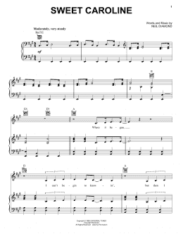 page one of Sweet Caroline (Piano, Vocal & Guitar Chords (Right-Hand Melody))