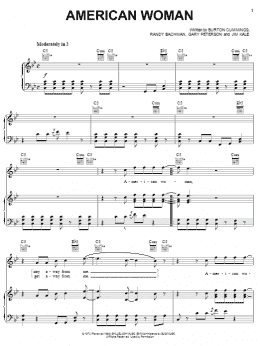 page one of American Woman (Piano, Vocal & Guitar Chords (Right-Hand Melody))