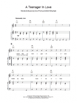 page one of A Teenager In Love (Piano, Vocal & Guitar Chords)