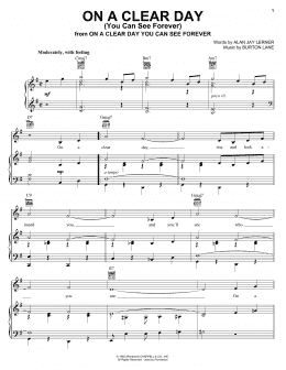 page one of On A Clear Day (You Can See Forever) (Piano, Vocal & Guitar Chords (Right-Hand Melody))