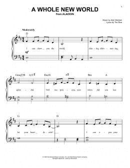 page one of A Whole New World (from Aladdin) (Easy Piano)