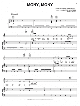 page one of Mony, Mony (Piano, Vocal & Guitar Chords (Right-Hand Melody))