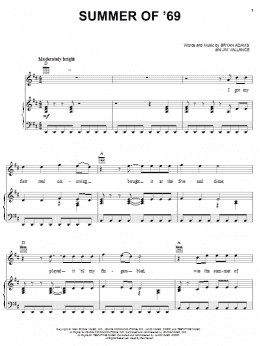 page one of Summer Of '69 (Piano, Vocal & Guitar Chords (Right-Hand Melody))