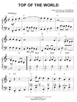 page one of Top Of The World (Big Note Piano)