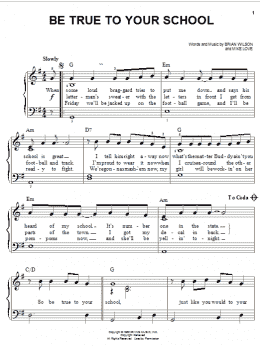 page one of Be True To Your School (Easy Piano)