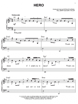 page one of Hero (Easy Piano)