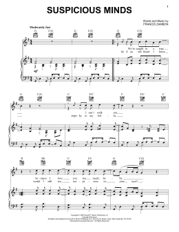 page one of Suspicious Minds (Piano, Vocal & Guitar Chords (Right-Hand Melody))