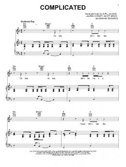 page one of Complicated (Piano, Vocal & Guitar Chords (Right-Hand Melody))