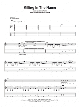 page one of Killing In The Name (Guitar Tab)