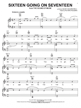 page one of Sixteen Going On Seventeen (from The Sound of Music) (Piano, Vocal & Guitar Chords (Right-Hand Melody))