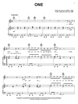 page one of One (Piano, Vocal & Guitar Chords (Right-Hand Melody))