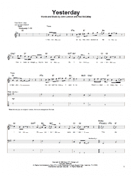 page one of Yesterday (Bass Guitar Tab)