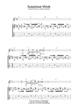 page one of Suspicious Minds (Piano, Vocal & Guitar Chords)