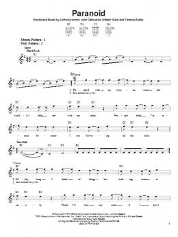 page one of Paranoid (Easy Guitar)