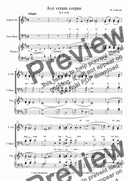 page one of Ave Verum, W.A.Mozart, Choir and Organ