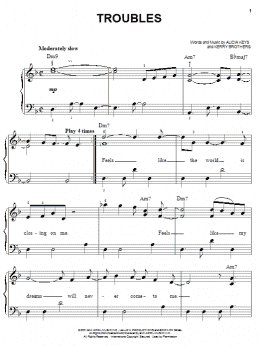 page one of Troubles (Easy Piano)