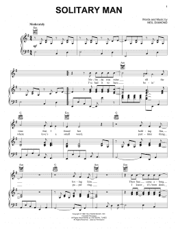 page one of Solitary Man (Piano, Vocal & Guitar Chords (Right-Hand Melody))