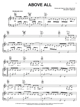 page one of Above All (Piano, Vocal & Guitar Chords (Right-Hand Melody))