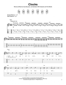 page one of Clocks (Easy Guitar Tab)