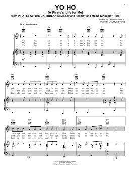 page one of Yo Ho (A Pirate's Life For Me) (Piano, Vocal & Guitar Chords (Right-Hand Melody))