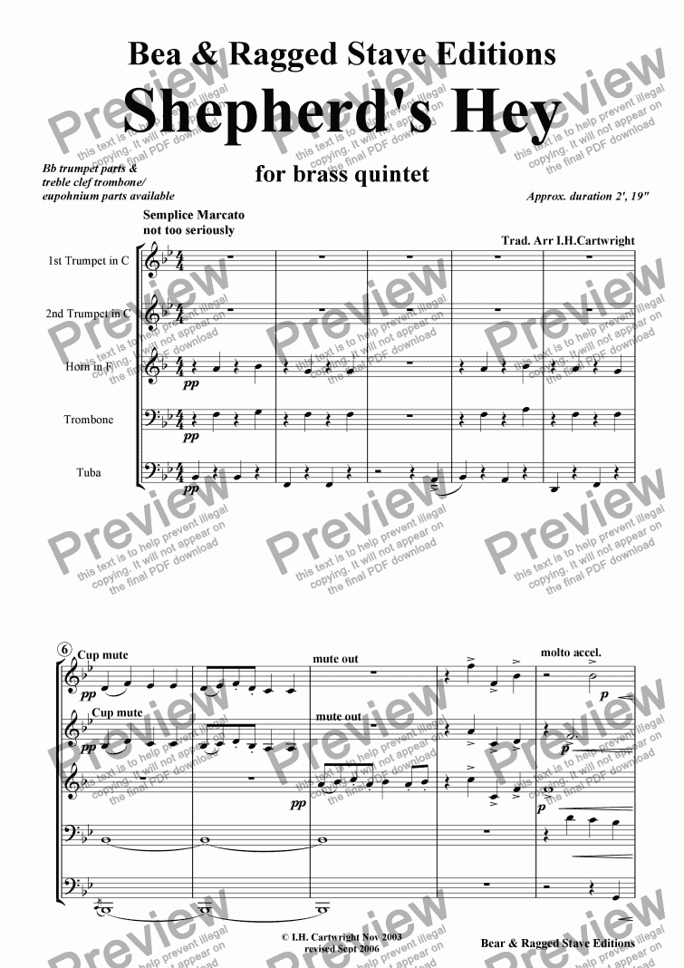 Shepherds Hey For Brass Quintet Download Sheet Music Pdf File 0615