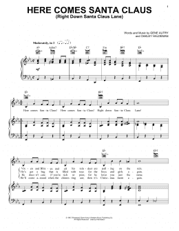 page one of Here Comes Santa Claus (Right Down Santa Claus Lane) (Piano, Vocal & Guitar Chords (Right-Hand Melody))