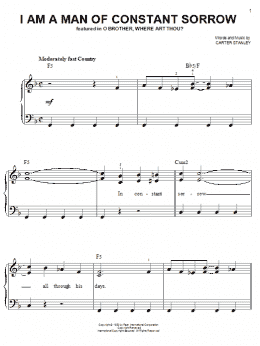 page one of I Am A Man Of Constant Sorrow (Easy Piano)