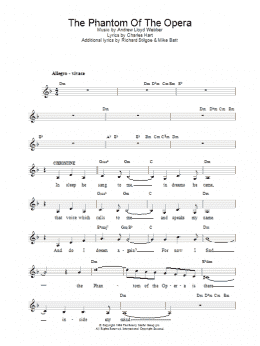 page one of The Phantom Of The Opera (Lead Sheet / Fake Book)