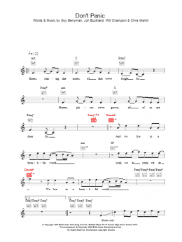 page one of Don't Panic (Lead Sheet / Fake Book)