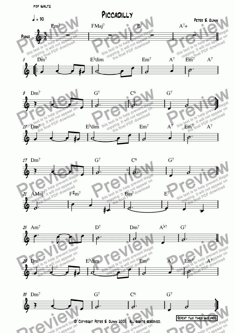 Piccadilly Download Sheet Music Pdf File