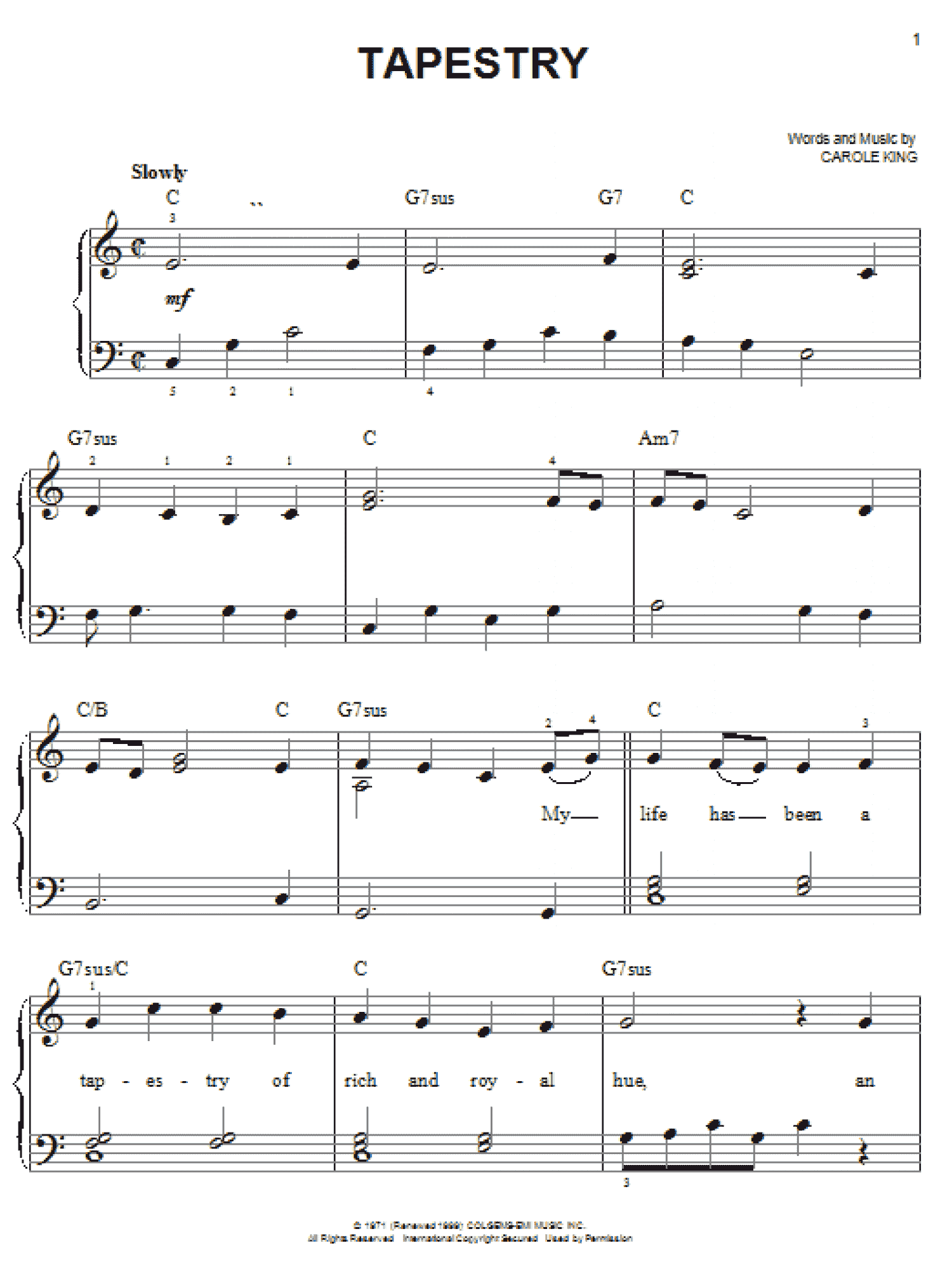 Tapestry (Easy Piano) - Print Sheet Music Now