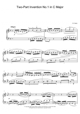 page one of Two-Part Invention No. 1 in C Major (Piano Solo)