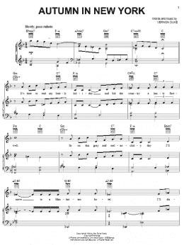 page one of Autumn In New York (Piano, Vocal & Guitar Chords (Right-Hand Melody))