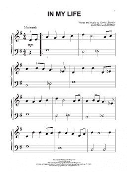 page one of In My Life (Beginning Piano Solo)