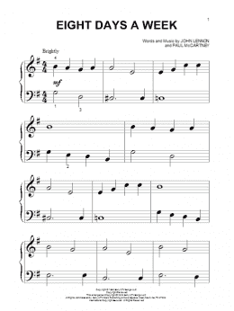 page one of Eight Days A Week (Beginning Piano Solo)