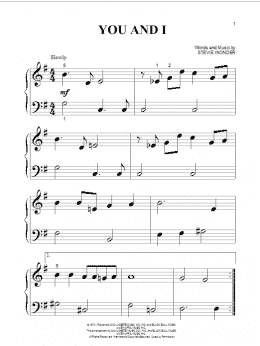 page one of You And I (Beginning Piano Solo)