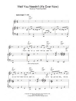 page one of Well You Needn't (It's Over Now) (Piano, Vocal & Guitar Chords)