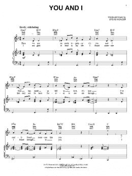 page one of You And I (Piano, Vocal & Guitar Chords (Right-Hand Melody))