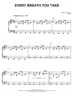 page one of Every Breath You Take (Easy Piano)