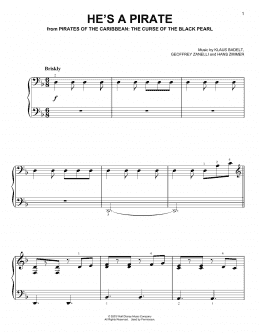 page one of He's A Pirate (from Pirates Of The Caribbean: The Curse Of The Black Pearl) (Easy Piano)