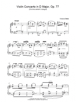 page one of Violin Concerto in D Major, Op. 77 (2nd movement: Adagio) (Piano Solo)