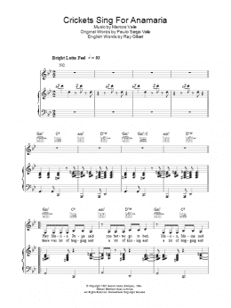 page one of Crickets Sing For Anamaria (Piano, Vocal & Guitar Chords)